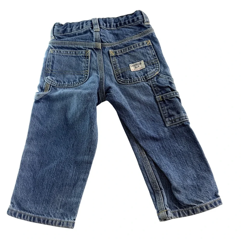OshKosh B'gosh Carpenter Jeans Boys 18M Blue Denim Adjustable Waist 100% Cotton
